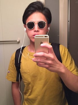 「Ray-Ban（レイバン）のRay-Ban Sunglasses, RAY-BAN RB3447JM 50 ROUND METAL（サングラス、グリーン系）」を使った、kokiさん（メンズ）の夏コーディネート