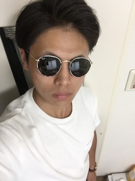 「Ray-Ban（レイバン）のRay-Ban Sunglasses, RAY-BAN RB3447JM 50 ROUND METAL（サングラス、グリーン系）」を使った、kokiさん（メンズ）の夏コーディネート