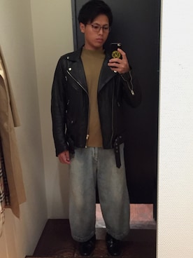 「PULL&BEAR（プルアンドベア）のアイテム（ライダースジャケット）」を使った、kokiさん（メンズ・170cm）の秋コーディネート