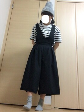 「GU（ジーユー）のアイテム（つなぎ/オールインワン）」を使った、キノコさん（レディース・150cm）の春コーディネート