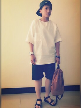 「SQUAD（スクアッド）のアイテム（帽子）」を使った、L.Tさん（レディース・163cm）の夏コーディネート