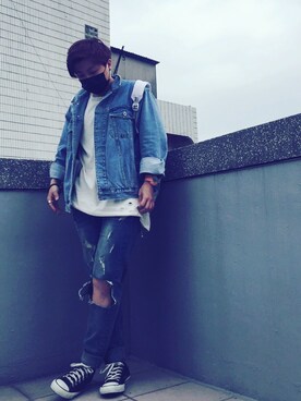 「CONVERSE（コンバース）のアイテム（シューズ、ブラック系）」を使った、L.Tさんの春コーディネート