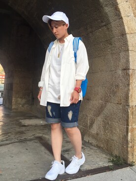 「G-SHOCK（ジーショック）のアイテム（腕時計、レッド系）」を使った、L.Tさんの夏コーディネート