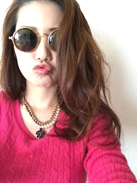 「NATURAL BEAUTY BASIC（ナチュラルビューティーベーシック）のアイテム（ニット/セーター、ピンク系）」を使った、saraさん（キッズ・80cm）の冬コーディネート