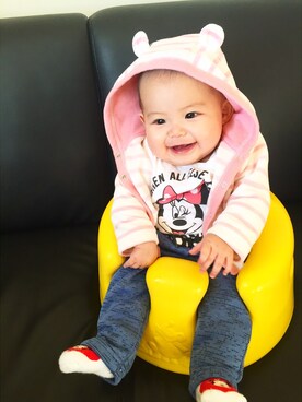 「babyGAP（babyGAP）のアイテム（パーカー、ピンク系）」を使った、saraさん（キッズ・80cm）の冬コーディネート