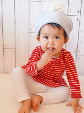 「next（next）のアイテム（Tシャツ/カットソー、レッド系）」を使った、saraさん（キッズ・80cm）の冬コーディネート