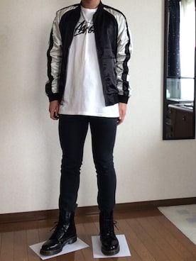 「GU（ジーユー）の（GU）スキニーフィットジーンズ（MEN ⁄ ジーンズ）」を使った、からあげさん（メンズ・173cm）の秋コーディネート