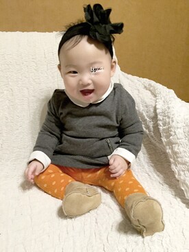 「アイテム（タイツ/ストッキング、オレンジ系）」を使った、yuaさん（キッズ・60cm）の冬コーディネート