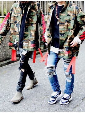 「OFF-WHITE」｜「アイテム（ミリタリージャケット）」を使った、HALO TOKYOさん（メンズ・178cm）の春コーディネート
