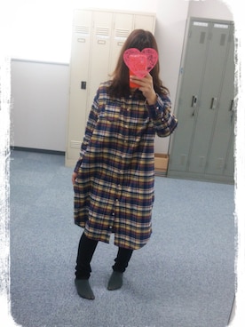 「だぼだぼ」｜「アイテム（シャツワンピース）」を使った、こたえさん（レディース・147cm）の秋コーディネート