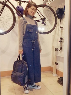 「orSlow（オアスロウ）のアイテム（オールインワン・サロペット）」を使った、kor さん（レディース・163cm）の秋コーディネート