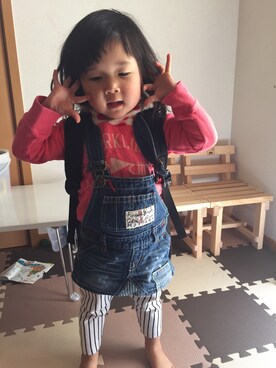 「CHUMS（チャムス）のアイテム（バックパック/リュック）」を使った、kiccham☆さん（キッズ・90cm）の冬コーディネート