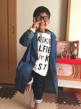 「アイテム（チェスターコート）」を使った、kiccham☆さん（キッズ・100cm）の春コーディネート