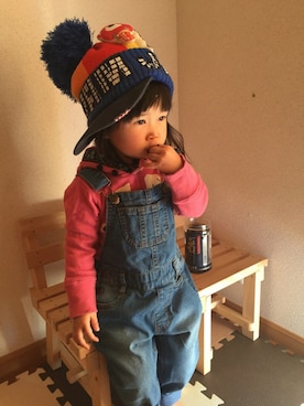 「JAM（ジャム）のアイテム（キャップ）」を使った、kiccham☆さん（キッズ・90cm）の春コーディネート