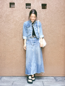 「UNITED ARROWS（ユナイテッドアローズ）のUWMM ウエスタンベルト ◆（ベルト）」を使った、猪鼻ちひろさん（レディース・150cm）の夏コーディネート