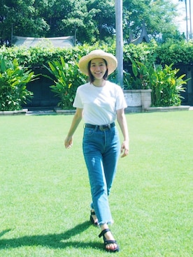 「UNITED ARROWS（ユナイテッドアローズ）のUWMM ウエスタンベルト ◆（ベルト）」を使った、猪鼻ちひろさん（レディース・150cm）の夏コーディネート