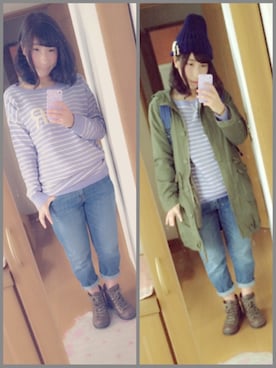 「ラベンダー」｜「アイテム（モッズコート）」を使った、kyameeさん（レディース・157cm）の春コーディネート