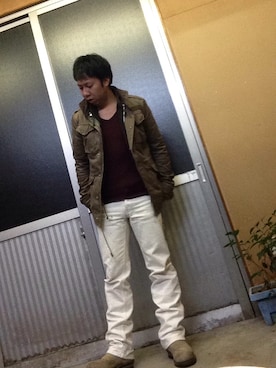 「wjk（ダヴルジェイケイ）のアイテム（ミリタリージャケット）」を使った、TAKERU.Nさん（メンズ・165cm）の冬コーディネート