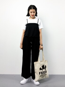 「meJane（ミージェーン）のアイテム（つなぎ/オールインワン）」を使った、ハマアイさん（レディース・161cm）の夏コーディネート