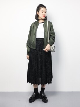 「ラグランTシャツ」｜「アイテム（MA-1）」を使った、ハマアイさん（レディース・161cm）の秋コーディネート