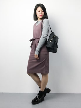「Color（カラー）のアイテム（ワンピース）」を使った、ハマアイさん（レディース・161cm）の秋コーディネート