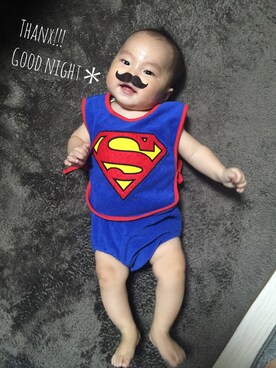 「SUPERMAN（スーパーマン）のアイテム」を使った、ベビまんさん（キッズ・60cm）の夏コーディネート