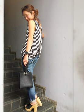 「CANAL JEAN（キャナルジーン）のアイテム（ピアス（両耳用））」を使った、CANALJEAN  tomoeさん（レディース・155cm）の夏コーディネート
