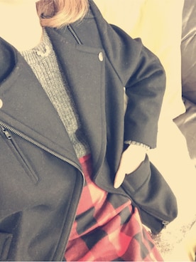 「ADAM ET ROPE'（アダムエロペ）のアイテム（ライダースジャケット）」を使った、ne_さん（レディース・153cm）の冬コーディネート