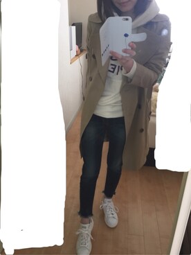 「Ungrid（アングリッド）のインディゴフレイドヘムストスリ（デニムパンツ）」を使った、kiminchuさん（レディース・153cm）の春コーディネート