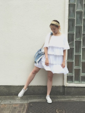 「VINTAGE（ヴィンテージ）のアイテム（ヘアバンド）」を使った、中村 麻理奈さん（レディース・164cm）の夏コーディネート