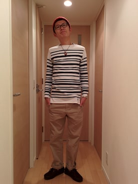 「アイテム（モカシン/デッキシューズ）」を使った、Ryuusuke Kubouさん（メンズ・175cm・30代）の秋コーディネート