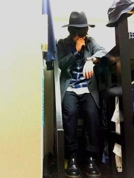 「ハットコーデ」｜「アイテム（ステンカラーコート）」を使った、サゴイさん（メンズ・162cm）の春コーディネート