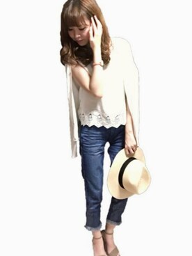 「LOWRYS FARM（ローリーズファーム）のセパレートヒールサンダル　564535（サンダル、ベージュ系）」を使った、ainaさん（レディース・160cm）の春コーディネート