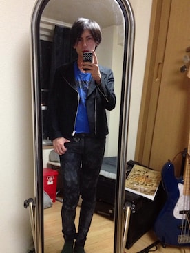 「FACTOTUM（ファクトタム）のアイテム（ライダースジャケット）」を使った、Samuel666さん（メンズ・178cm）の春コーディネート