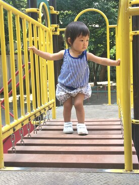 「PETIT BATEAU（プチバトー）のアイテム（Tシャツ/カットソー、ブルー系）」を使った、773.nさん（キッズ）の秋コーディネート