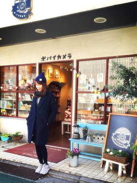 「OSMOSIS（オズモーシス）のアイテム（チェスターコート）」を使った、ginさん（レディース・164cm）の冬コーディネート