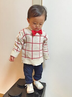 「アイテム（チノパンツ、ブルー系）」を使った、ＫoＵさん（キッズ・80cm）の冬コーディネート