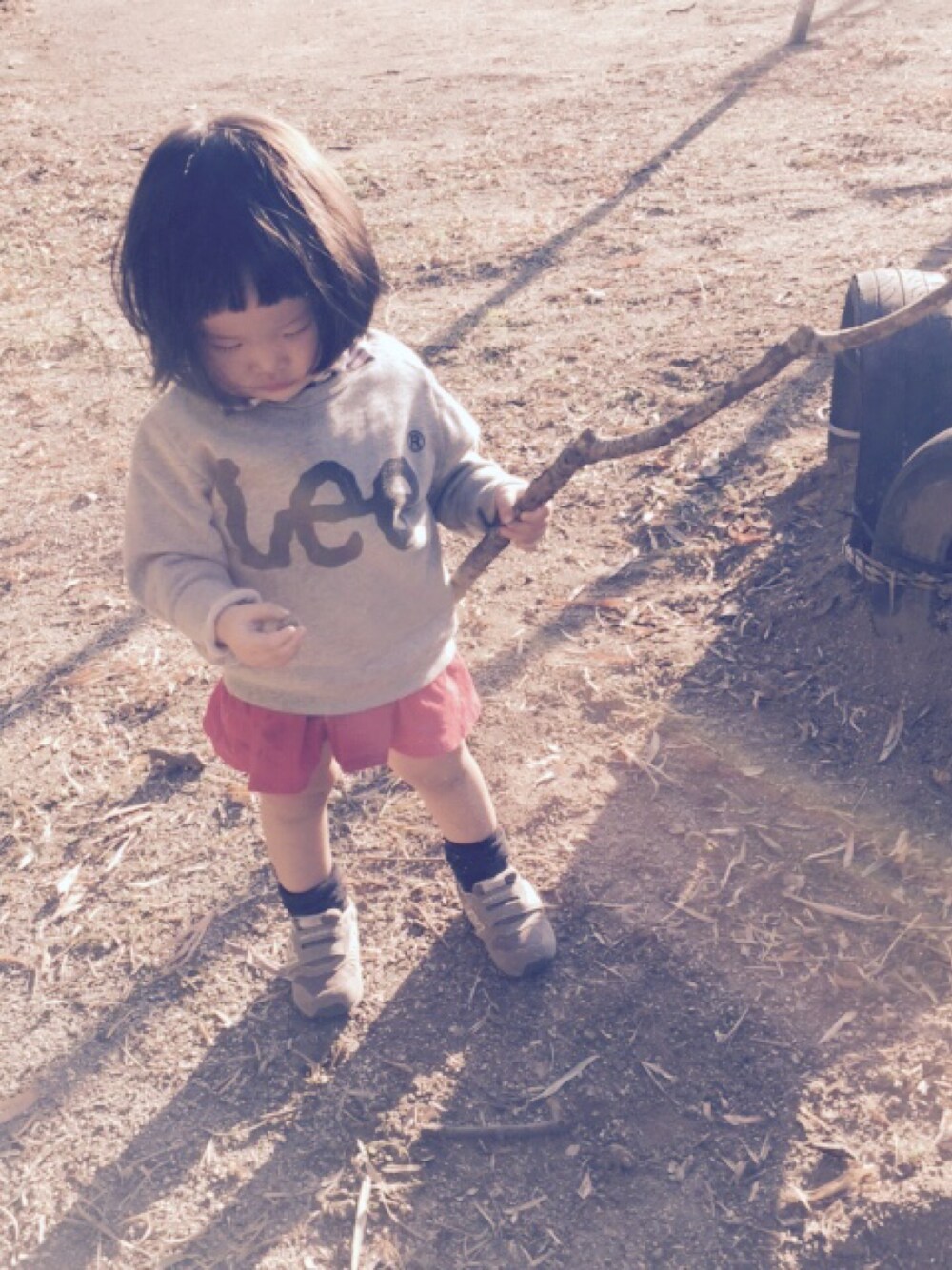 「Leeのアイテム（パーカー、グレー系）」を使った、nanakumamonさん（キッズ・80cm）の秋コーディネートの1枚目の写真