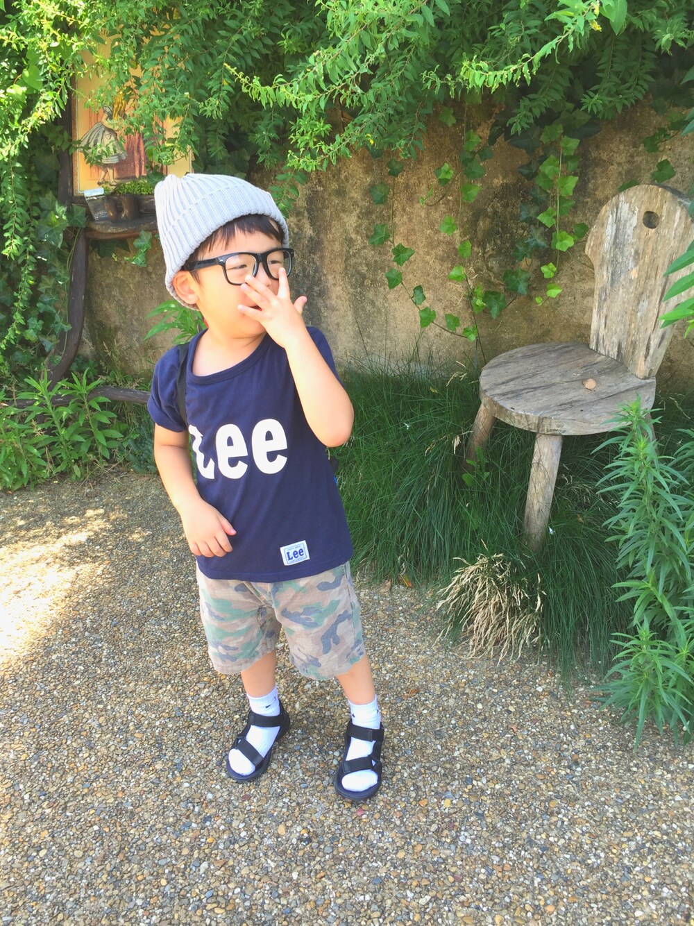 「Leeのアイテム（Tシャツ/カットソー、ブルー系）」を使った、nanakumamonさん（キッズ・100cm）の夏コーディネートの1枚目の写真