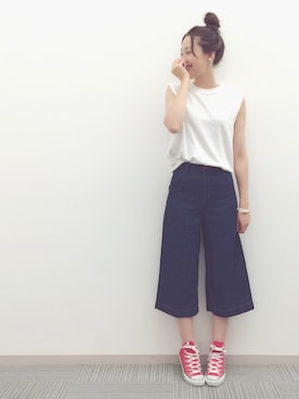 「ガウチョパンツ」｜「アイテム（デニムパンツ）」を使った、＊YUU＊さん（レディース・161cm）の夏コーディネート