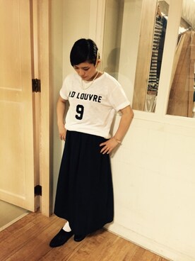 「Cutie Blonde（キューティーブロンド）のアイテム（Tシャツ/カットソー、ホワイト系）」を使った、タナさん（レディース・155cm）の夏コーディネート