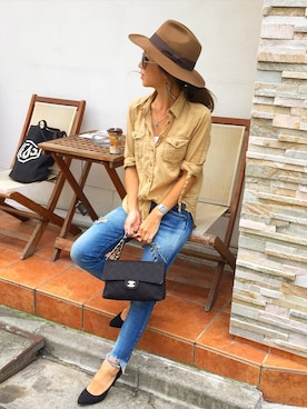 「Ungrid（アングリッド）のフレイドヘムストスリ（デニムパンツ）」を使った、Oo.hiro.oOさん（レディース・159cm）の秋コーディネート