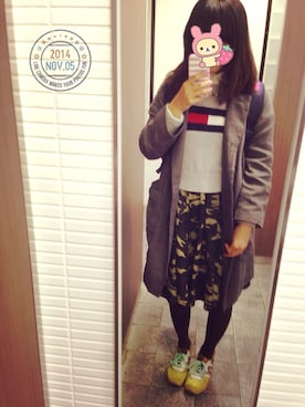 「TOMMY HILFIGER」｜「アイテム（その他アウター）」を使った、おにょんさん（レディース・157cm）の秋コーディネート