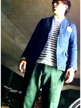 「BLUE BLUE（ブルーブルー）のアイテム（テーラードジャケット）」を使った、鶴HiRoさん（メンズ・163cm）の春コーディネート