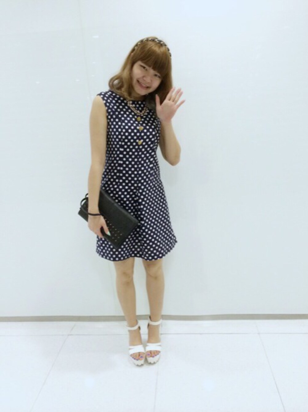 「H&M、hkgirl、hk、hongkong、vintage、dot、水玉、青いスカート、Japan、古著」｜「VINTAGEのアイテム（ワンピース、ブルー系）」を使った、happyさん（レディース・167cm）の夏コーディネートの1枚目の写真