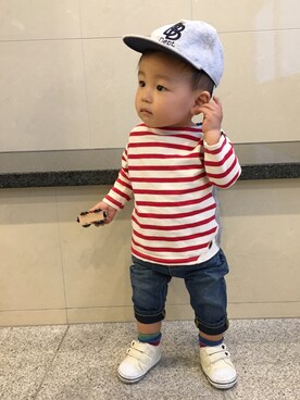 「BLEU H. （ブルーオリゾン）のアイテム」を使った、YAMATOさん（キッズ・80cm）の春コーディネート