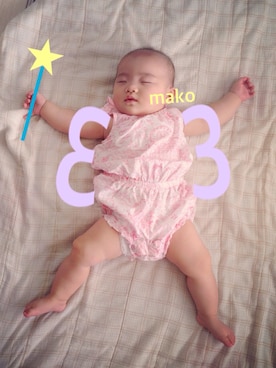 「OLD NAVY（オールドネイビー）のアイテム（サロペット/オーバーオール、ピンク系）」を使った、mak:ot:oさん（キッズ・70cm）の夏コーディネート