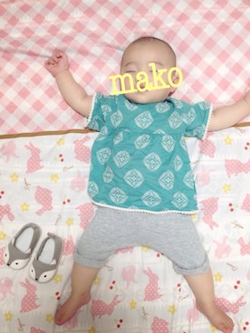 「OLD NAVY（オールドネイビー）のアイテム（シャツ/ブラウス、グリーン系）」を使った、mak:ot:oさん（キッズ・70cm）の夏コーディネート