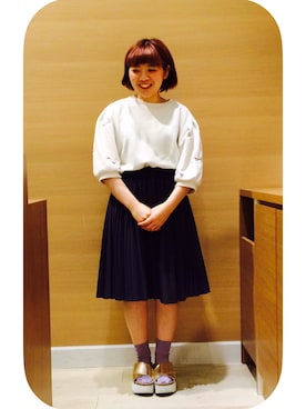 「ひざ丈スカート」｜「アイテム（スウェット）」を使った、yammyさん（レディース・148cm）の春コーディネート