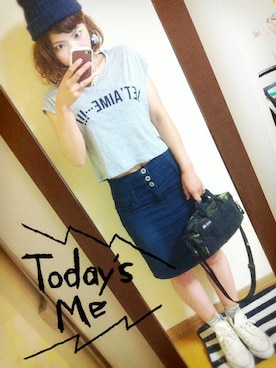 「アイテム（ニットキャップ/ビーニー、ブルー系）」を使った、izuさん（レディース・157cm）の夏コーディネート